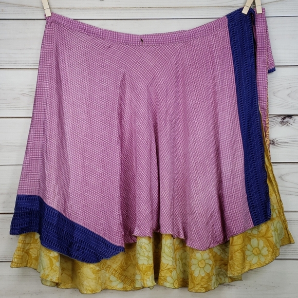 Darn Good Yarn Sari Silk Wrap Skirt Ankle XL/Plus - Picture 3 of 16